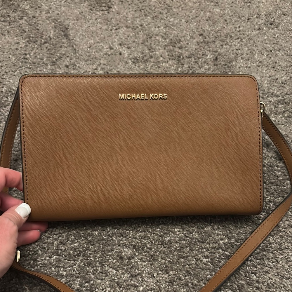 Michael Kors Tan Crossbody Bag with Structured Design
